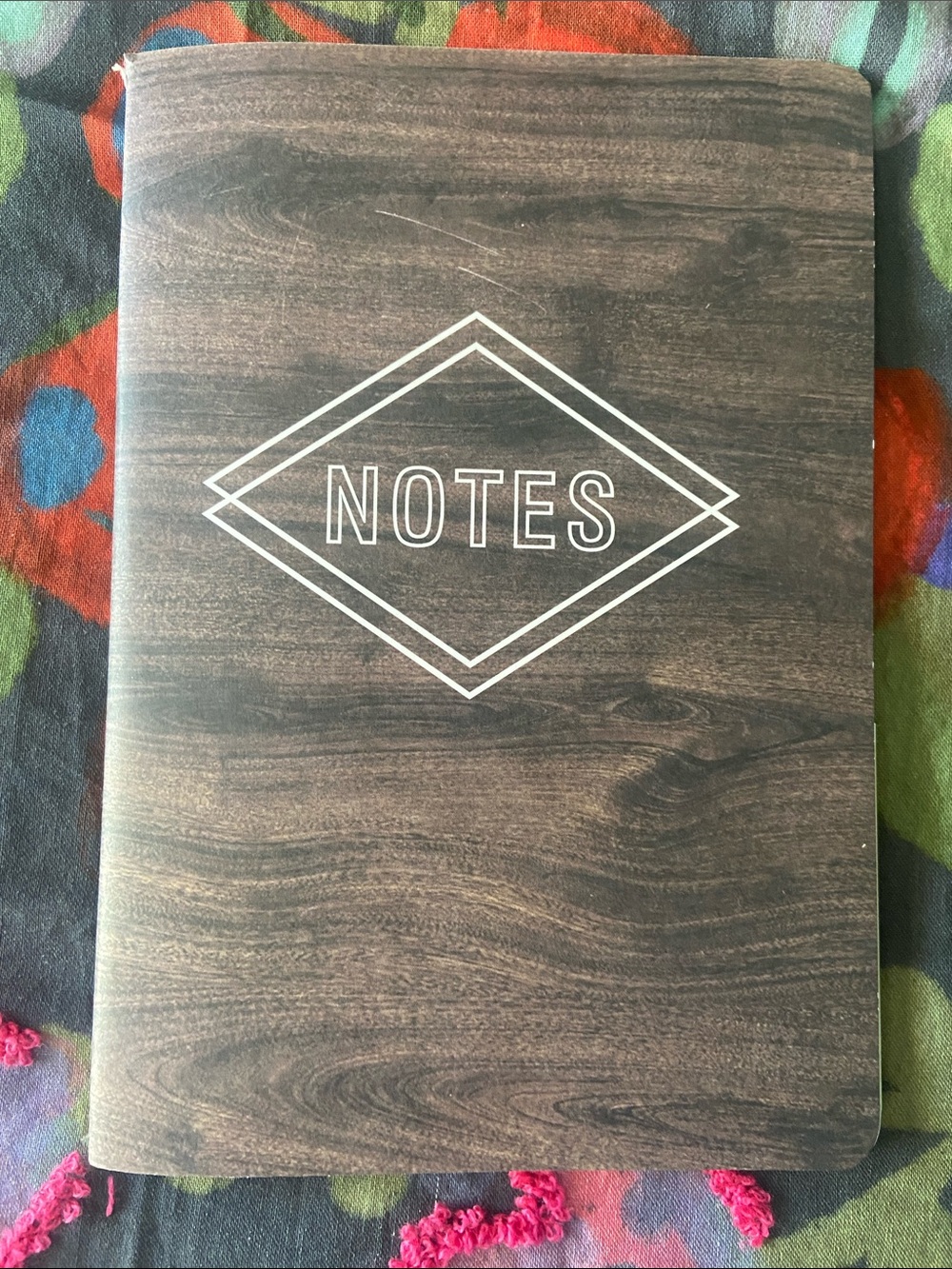 Wood-Grain 'NOTES' Notebook - Brown with 4 Pockets Brand New